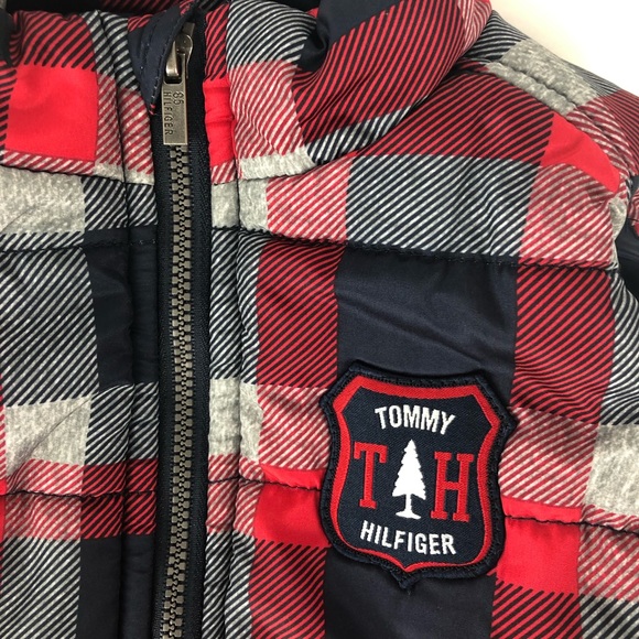 Tommy Hilfiger Puffer Vest Red Blue Grey 24 Months - Picture 2 of 9